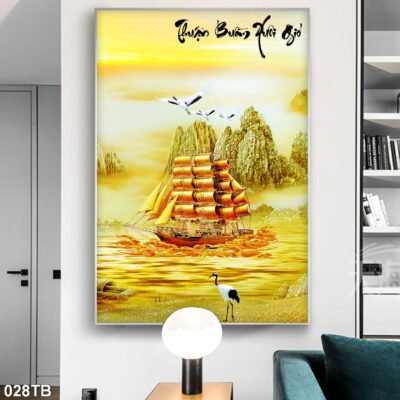 Tranh tráng gương thuận buồm xuôi gió cao cấp, trang trí phòng khách, phòng ngủ, cầu thang