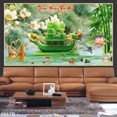 Tranh tráng gương thuận buồm xuôi gió cao cấp, trang trí phòng khách, phòng ngủ, cầu thang