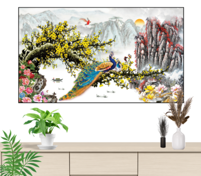 Tranh công mẫu đơn trang trí nhà, phòng khách, khách sạn, quà tặng