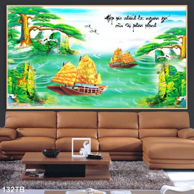 Tranh tráng gương thuận buồm xuôi gió cao cấp, trang trí phòng khách, phòng ngủ, cầu thang