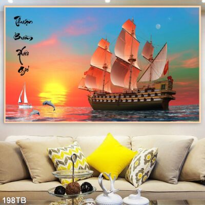 Tranh tráng gương thuận buồm xuôi gió cao cấp, trang trí phòng khách, phòng ngủ, cầu thang
