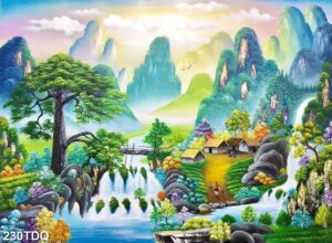 Tranh treo tường thác nước phong thủy, sơn thủy hữu tình trang trí phòng khách, quà tặng tân gia