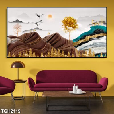 tranh tráng gương hươu nai trang trí phòng khách, phòng ngủ