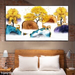 tranh tráng gương hươu nai trang trí phòng khách, phòng ngủ