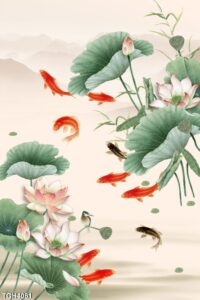 Tranh treo tường hoa sen cá koi, cá chép trang trí phòng khách, quà tặng tân gia