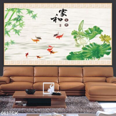 Tranh treo tường hoa sen cá koi, cá chép trang trí phòng khách, quà tặng tân gia