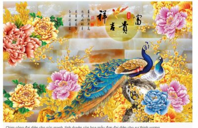 Tranh treo tường hoa sen cá koi, cá chép trang trí phòng khách, quà tặng tân gia