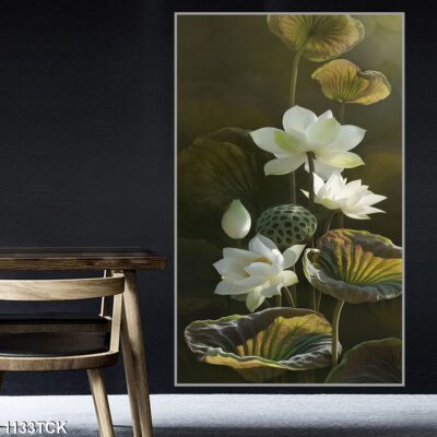 Tranh treo tường hoa sen cá koi, cá chép trang trí phòng khách, quà tặng tân gia