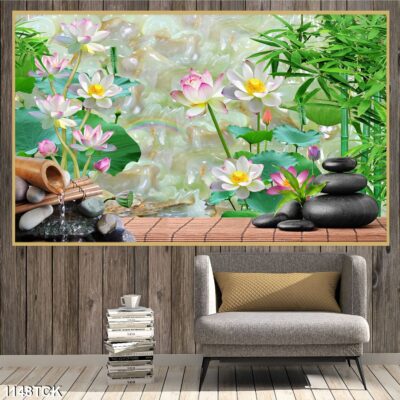 Tranh treo tường hoa sen cá koi, cá chép trang trí phòng khách, quà tặng tân gia