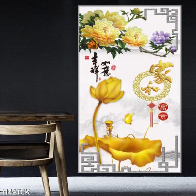 Tranh treo tường hoa sen cá koi, cá chép trang trí phòng khách, quà tặng tân gia