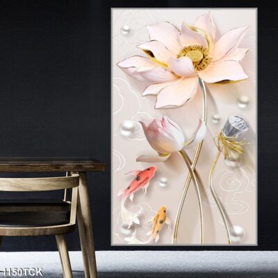 Tranh treo tường hoa sen cá koi, cá chép trang trí phòng khách, quà tặng tân gia