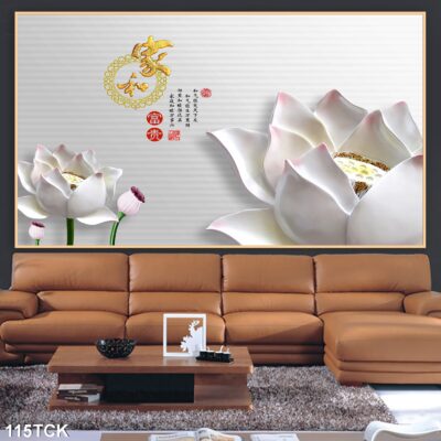 Tranh treo tường hoa sen cá koi, cá chép trang trí phòng khách, quà tặng tân gia