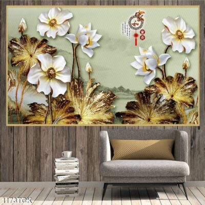 Tranh treo tường hoa sen cá koi, cá chép trang trí phòng khách, quà tặng tân gia