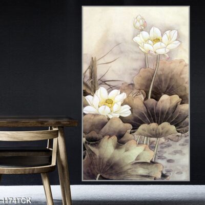 Tranh treo tường hoa sen cá koi, cá chép trang trí phòng khách, quà tặng tân gia