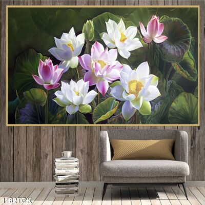 Tranh treo tường hoa sen cá koi, cá chép trang trí phòng khách, quà tặng tân gia