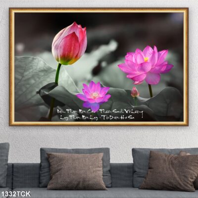 Tranh treo tường hoa sen cá koi, cá chép trang trí phòng khách, quà tặng tân gia