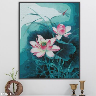 Tranh treo tường hoa sen cá koi, cá chép trang trí phòng khách, quà tặng tân gia