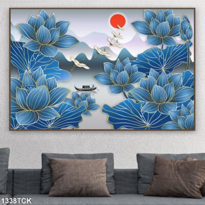 Tranh treo tường hoa sen cá koi, cá chép trang trí phòng khách, quà tặng tân gia
