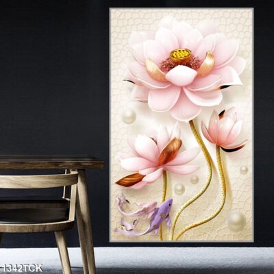 Tranh treo tường hoa sen cá koi, cá chép trang trí phòng khách, quà tặng tân gia
