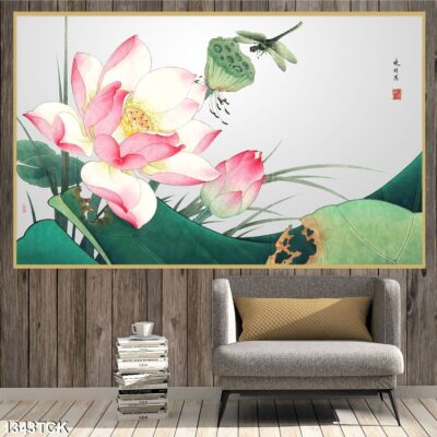 Tranh treo tường hoa sen cá koi, cá chép trang trí phòng khách, quà tặng tân gia