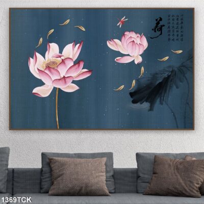 Tranh treo tường hoa sen cá koi, cá chép trang trí phòng khách, quà tặng tân gia