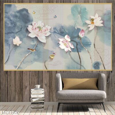 Tranh treo tường hoa sen cá koi, cá chép trang trí phòng khách, quà tặng tân gia