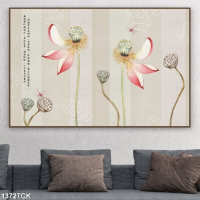 Tranh treo tường hoa sen cá koi, cá chép trang trí phòng khách, quà tặng tân gia