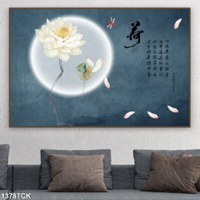 Tranh treo tường hoa sen cá koi, cá chép trang trí phòng khách, quà tặng tân gia