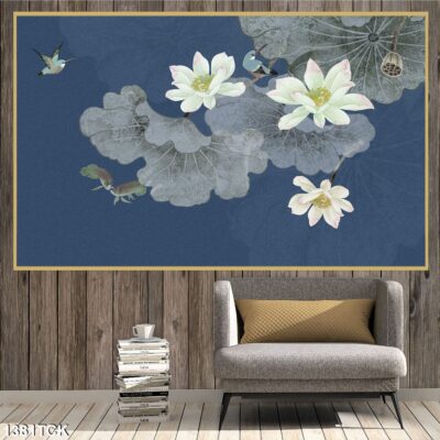 Tranh treo tường hoa sen cá koi, cá chép trang trí phòng khách, quà tặng tân gia