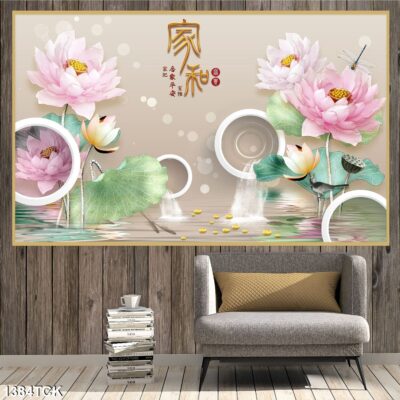 Tranh treo tường hoa sen cá koi, cá chép trang trí phòng khách, quà tặng tân gia