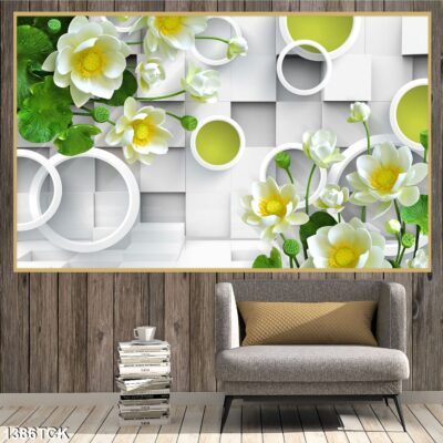 Tranh treo tường hoa sen cá koi, cá chép trang trí phòng khách, quà tặng tân gia