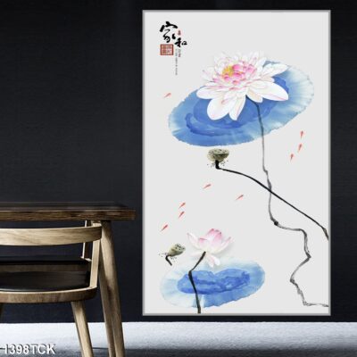 Tranh treo tường hoa sen cá koi, cá chép trang trí phòng khách, quà tặng tân gia