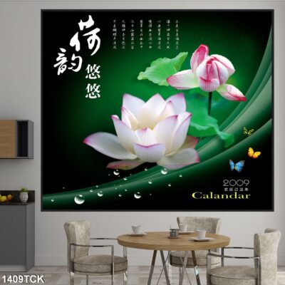 Tranh treo tường hoa sen cá koi, cá chép trang trí phòng khách, quà tặng tân gia