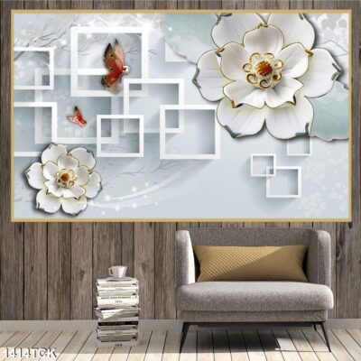 Tranh treo tường hoa sen cá koi, cá chép trang trí phòng khách, quà tặng tân gia