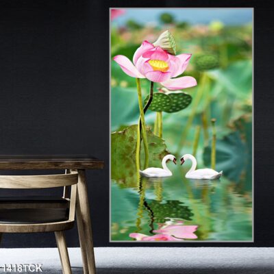 Tranh treo tường hoa sen cá koi, cá chép trang trí phòng khách, quà tặng tân gia