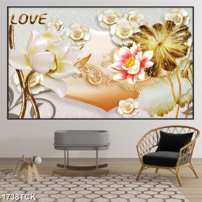 Tranh treo tường hoa sen cá koi, cá chép trang trí phòng khách, quà tặng tân gia