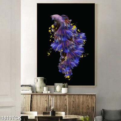 Tranh treo tường hoa sen cá koi, cá chép trang trí phòng khách, quà tặng tân gia