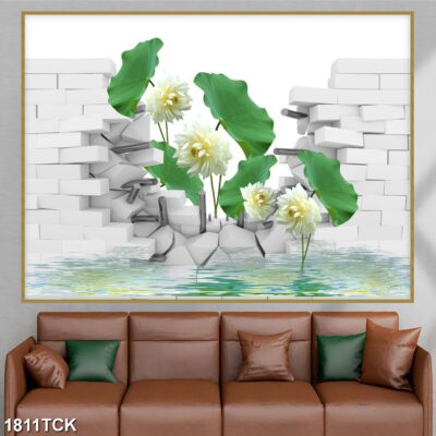 Tranh treo tường hoa sen cá koi, cá chép trang trí phòng khách, quà tặng tân gia