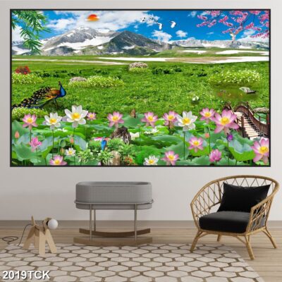 Tranh treo tường hoa sen cá koi, cá chép trang trí phòng khách, quà tặng tân gia