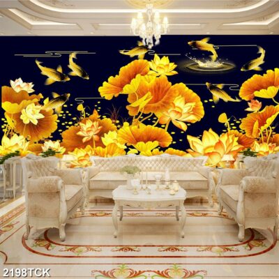 Tranh treo tường hoa sen cá koi, cá chép trang trí phòng khách, quà tặng tân gia