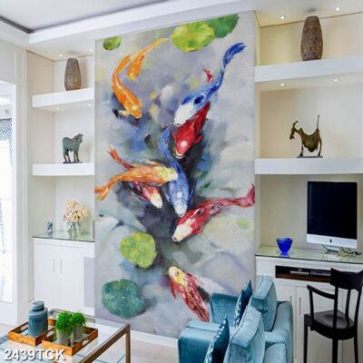 Tranh treo tường hoa sen cá koi, cá chép trang trí phòng khách, quà tặng tân gia