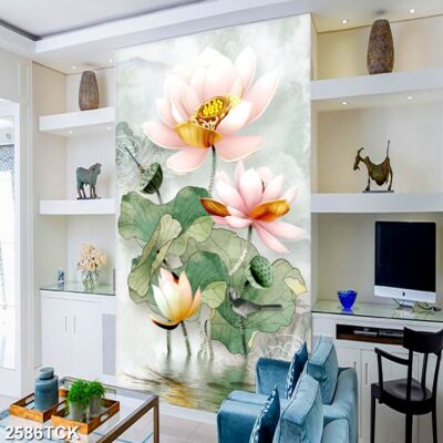 Tranh treo tường hoa sen cá koi, cá chép trang trí phòng khách, quà tặng tân gia