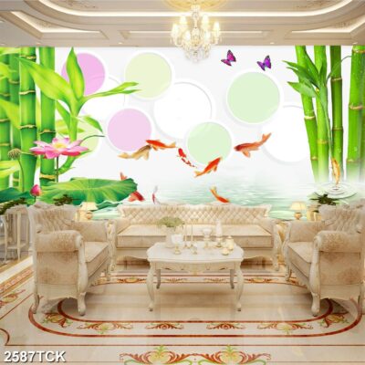 Tranh treo tường hoa sen cá koi, cá chép trang trí phòng khách, quà tặng tân gia