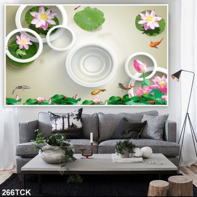 Tranh treo tường hoa sen cá koi, cá chép trang trí phòng khách, quà tặng tân gia