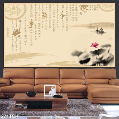 Tranh treo tường hoa sen cá koi, cá chép trang trí phòng khách, quà tặng tân gia