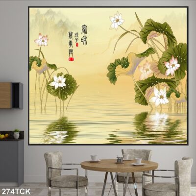 Tranh treo tường hoa sen cá koi, cá chép trang trí phòng khách, quà tặng tân gia