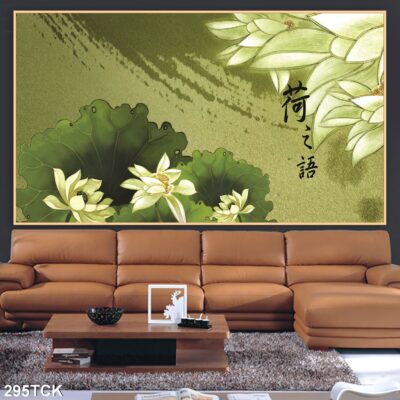 Tranh treo tường hoa sen cá koi, cá chép trang trí phòng khách, quà tặng tân gia