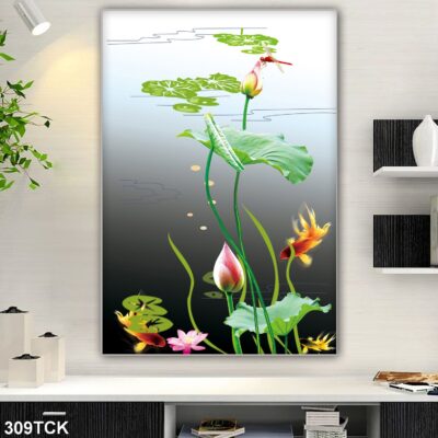 Tranh treo tường hoa sen cá koi, cá chép trang trí phòng khách, quà tặng tân gia