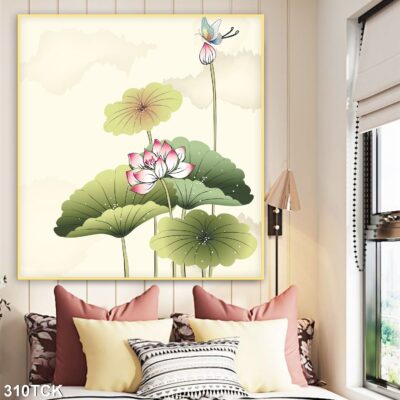 Tranh treo tường hoa sen cá koi, cá chép trang trí phòng khách, quà tặng tân gia