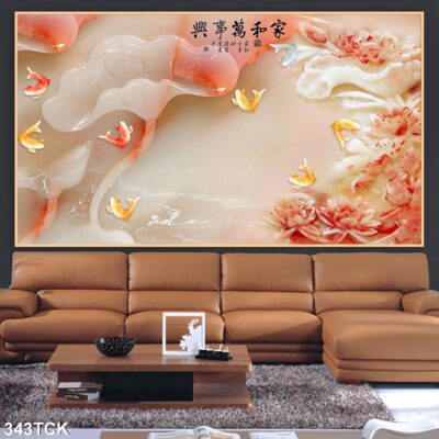 Tranh treo tường hoa sen cá koi, cá chép trang trí phòng khách, quà tặng tân gia